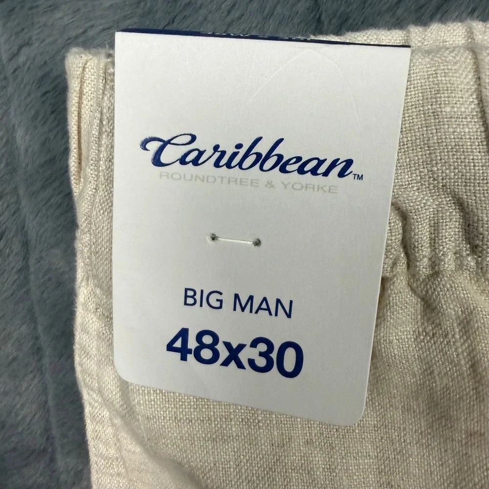 Caribbean Roundtree & Yorke Mens 48x30 Natural Linen Drawstring Pants S45PC720B